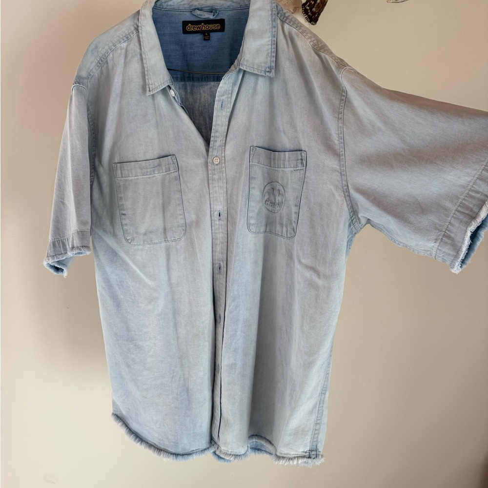 drew house light blue short sleeve casual button-down shirt